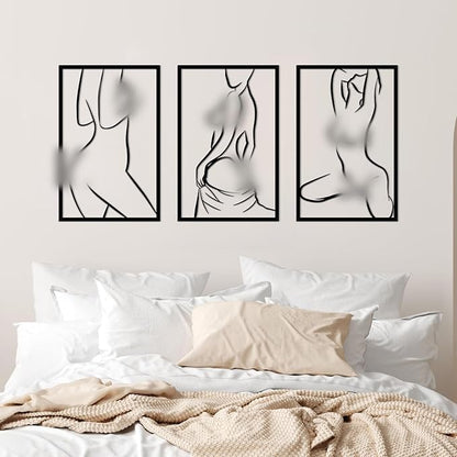 ESTART 3 Pieces Modern Minimalist Metal Wall Decor Abstract Line Art Wall Decor Woman Body Shape Art Home Hanging Sculptures Decor for Living Room Bedroom Bathroom Kitchen
