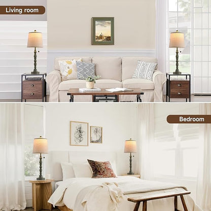 Lamps Set of 2 Modern Farmhouse Table Lamp Bedside Reading Lamps Living Room End Tables Set Lamps for Night Stands Bedroom Night Lamp,High 26.25 Inch,Turquoise,With Fabric Lamp Shade,Bulb Not Included
