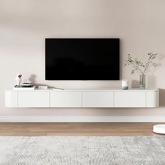 Floating TV Stand 95 Inch Wall Mounted TV Cabinet with 2 Drawers, TV Media Console with Flip-Down Door & Drawers for Living Room (White, 94.5")