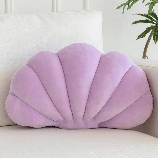 Shell Pillow, Shell Shaped Decorative Throw Pillows with Velet for Couch Bed, Cute Seashell Beachy Room Decor Aesthetic Throw Pillows for Bedroom Living Room(18x13 Inches, Lavender)