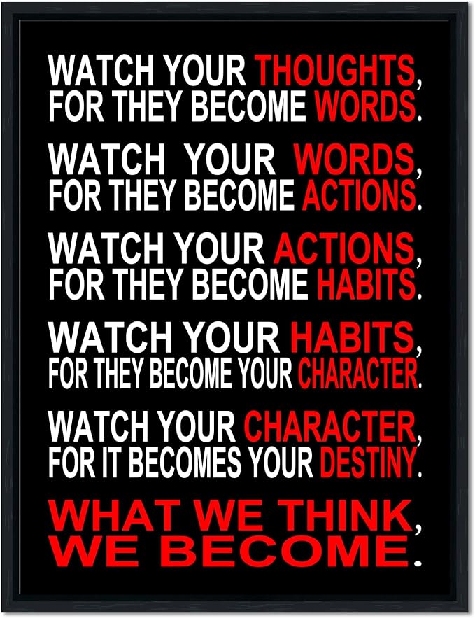 Pyradecor Black Framed Canvas Wall Art Inspirational Poster Office Positive Quotes Watch Your Thoughts Motivational Classroom Artwork for Living Room Home Decorations