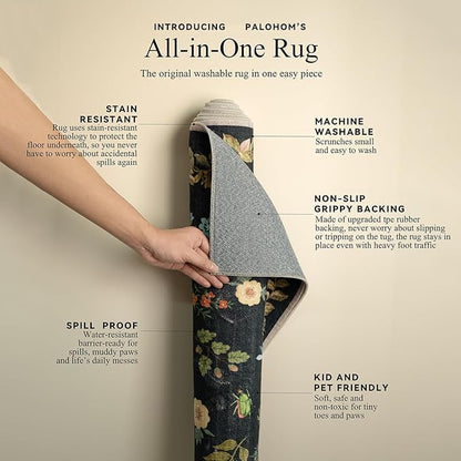 Washable Area Rug for Living Room: 8x10 Area Rugs Vintage Rugs Stain Resistant Non Slip Low Pile Lightweight Soft Carpet for Bedroom Kitchen Dining Room Nursery Kids Room Farmhouse Home Office