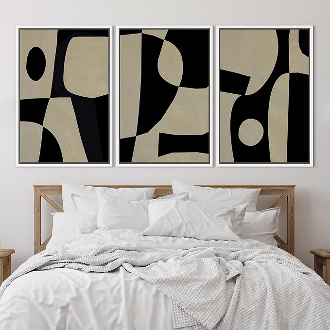 SIGNLEADER Framed Canvas Print Wall Art Set Black Geometirc Block Abstract Shapes Illustrations Minimal Decorative Bohemian Nordic for Living Room, Bedroom, Office - 24"x36"x3 WHITE