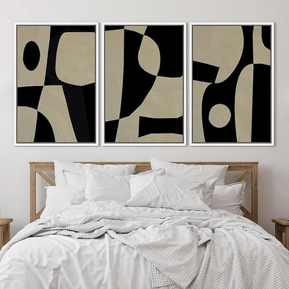 SIGNLEADER Framed Canvas Print Wall Art Set Black Geometirc Block Abstract Shapes Illustrations Minimal Decorative Bohemian Nordic for Living Room, Bedroom, Office - 16"x24"x3 WHITE