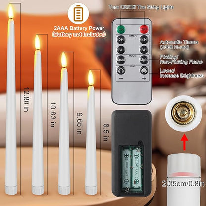 Rossesay 28 Pcs Flameless Taper Candles with Timer Remote 4 Sizes of 8.5", 9.6", 10.83", 12.8" LED Flickering Taper Candles Battery Operated for Valentine's Day Church Wedding Home Decor(White)