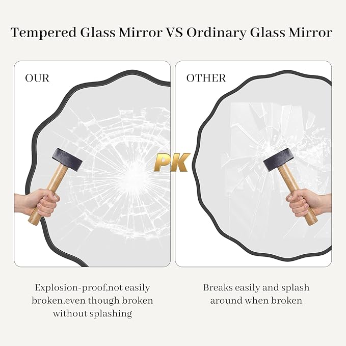 HOMECOOKIN 24" Wavy Round Wall Mirror, Black Scalloped Circle Mirror Edge Round with Metal Frame, Modern Decorative Hanging/Leaning Mirrors for Bathroom, Hotels, Hallway, Entryway, Vanity, Office