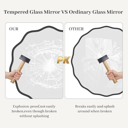 HOMECOOKIN 24" Wavy Round Wall Mirror, Black Scalloped Circle Mirror Edge Round with Metal Frame, Modern Decorative Hanging/Leaning Mirrors for Bathroom, Hotels, Hallway, Entryway, Vanity, Office
