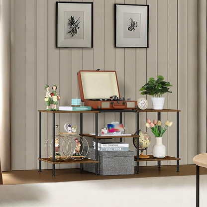 OYEAL Small TV Stand for Bedroom up to 50 inch Farmhouse TV Media Entertainment Center with Power Outlets & Storage Shelf Rustic TV Console Table for Living Room, Rustic Brown