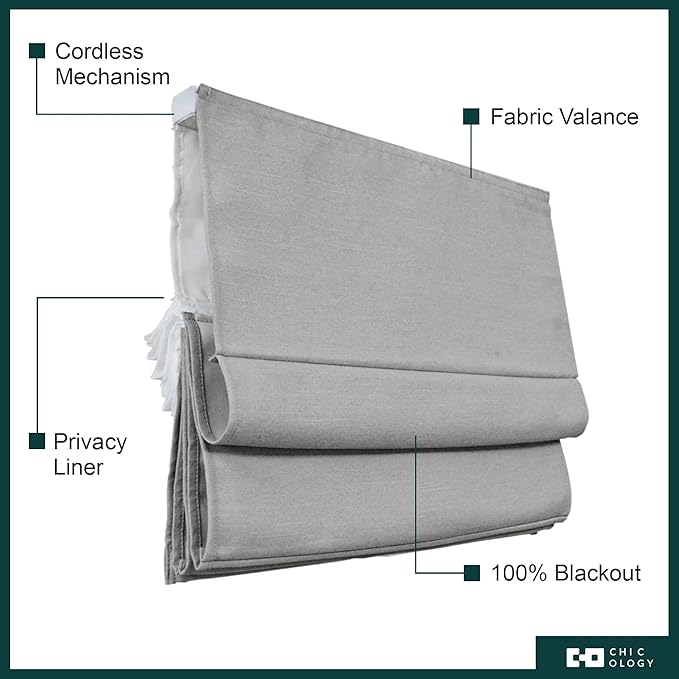 CHICOLOGY Cordless Roman Shade Window Treatment, Room Darkening Privacy Liner, True-to-Size No Deduction, Inside/Outside/Ceiling Mount, Cordless for Kids & Pets, 48" W x 64" H, Del Mar Pearl Grey