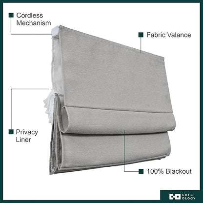 CHICOLOGY Cordless Roman Shade Window Treatment, Room Darkening Privacy Liner, True-to-Size No Deduction, Inside/Outside/Ceiling Mount, Cordless for Kids & Pets, 34" W x 64" H, Del Mar Pearl Grey