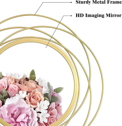 3 Set. Round Mirrors for Wall Decor Living Room Bedroom Bathroom Dining Room Metal Circle Mirror Set Boho Decorative Sunburst Wall Art Accent Entryway - Gold 9.5 in.