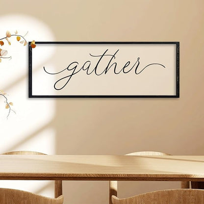 comurdyo Dining Room Gather Wall Art Decor Sign 32"×12" for Modern Home Minimalist Rustic Farmhouse Gathering Living Room Large Wall Plaque Horizontal Hanging (Black)