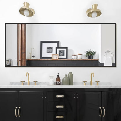 NicBex Full Length Mirror with Stand, 64"x21" Aluminum Alloy Frame Full Body Mirror, Black - Free Standing, Leaning Against Wall or Wall-Mounted