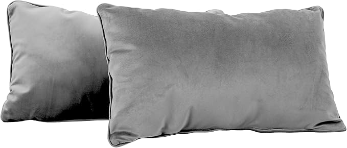 FDP 12" x 20" Velvet Rectangle Lumbar Pillow Set with Piping Decorative Throw Pillow for Home Dcor in Living Room, Bedroom or Lounge (2-Pack) - Smoke, 15159-343
