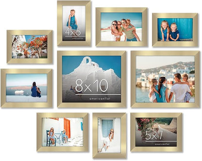 Americanflat Set of 10 Picture Frames with Shatter-Resistant Glass - Gallery Wall Frame Set with Two 8x10, Four 5x7 and Four 4x6 Frames - Signature Collection - Gold