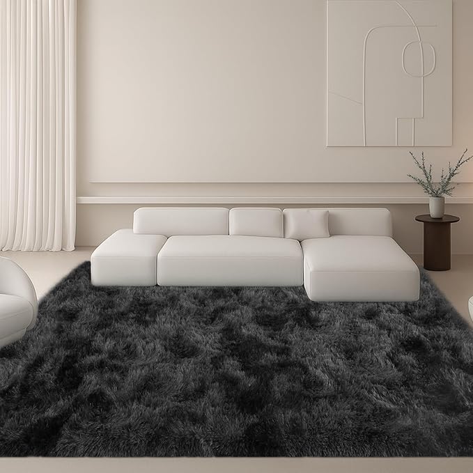 6x9 Rugs for Living Room, Rugs for Bedroom,Plush Fluffy Carpet, Non-Slip Upgrade Dark Grey Rug,Can Also be Used in Home Decor Aesthetics,Kids Rooms and Dorm Rooms.