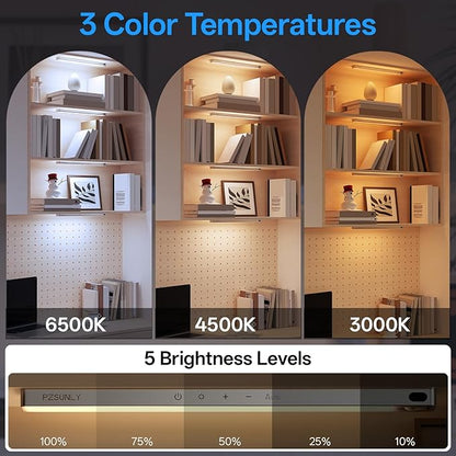14.2inch Under Cabinet Lighting Wireless,Rechargeable Motion Sensor Light Indoor,3 Colors Dimmable,Magnetic Closet Lights with Remote,Under Counter Lights for Kitchen,Silver 2Pack