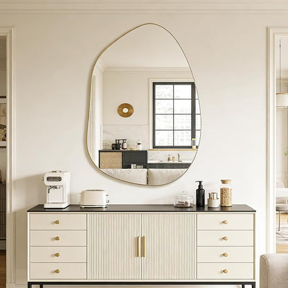 Irregular Wall Mirror Asymmetrical Mirror, Gold Mirror for Bathroom Living Room Entryway Bedroom, Decorative Modern Mirror, Tempered Glass, Shatterproof, Hangs Horizontally or Vertically (40" x 28")