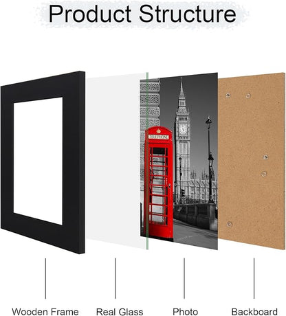 iRahmen 5x7 Picture Frame Set of 2 with HD Glass, Black Wood Photo Frames Display 4x6 Picture with Mat or 5 x 7 Without Mat for Horizontal or Vertical Tabletop and Wall Mounting