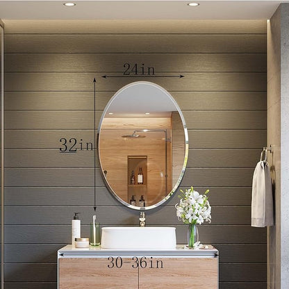 Frameless Oval Mirror, 24x32 Inch Beveled Bathroom Mirrors for Over Sink, Tempered Glass Oval Mirrors for Vanity, Living Room, Bedroom, Entryway