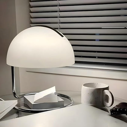 LIGHTLAND Modern Table Lamp, 8.7 Inch Bauhaus Style Semicircle Shape Bedside Lamp with Glass Shade and Metal Lamp Body, Glass Table Lamp for Study, Bedroom, Living Room (Pack of 1, White)