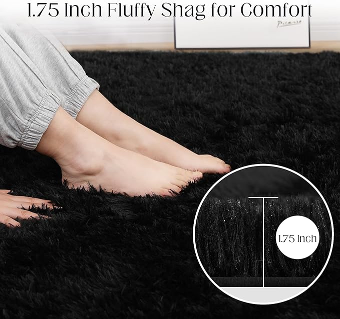 Puremy Black Rug, 8x10 Area Rugs for Living Room, Soft Plush Area Rugs for Bedroom, Non-Slip Indoor Carpet for Nursery, Study Room, Kids Room, Room Decor
