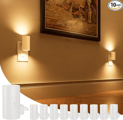NIORSUN Night Lights Plug into Wall, Dimmable with 3 Color Modes & Auto On/Off Sensor, Ultra-Slim Nightlight for Hallway, Bathroom, Bedroom, Nursery, Kitchen (10 Pack, White)