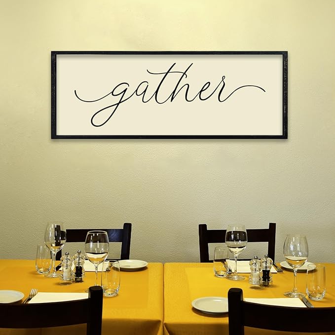 comurdyo Dining Room Gather Wall Art Decor Sign 32"×12" for Modern Home Minimalist Rustic Farmhouse Gathering Living Room Large Wall Plaque Horizontal Hanging (Black)