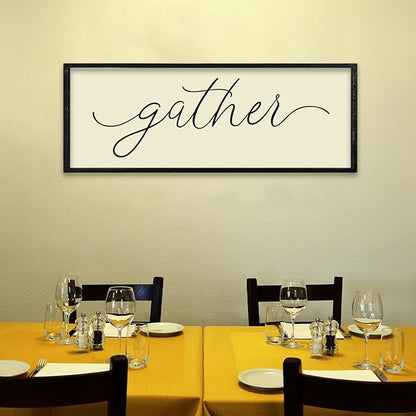 comurdyo Dining Room Gather Wall Art Decor Sign 32"×12" for Modern Home Minimalist Rustic Farmhouse Gathering Living Room Large Wall Plaque Horizontal Hanging (Black)