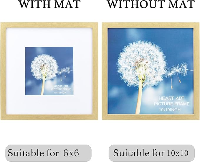 HEART ART 10x10 Gold Picture Frame Set of 9, Display Pictures 6x6 with Mat or 10 x 10 without Mat, Multi Collage Gallery Square Gold Photo Frames for Wall