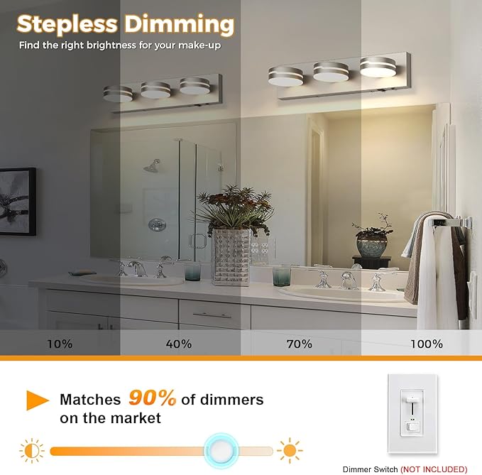Vanity Lights for Bathroom, Motion Sensor 3 CCT Dimmable Bathroom Light Fixtures Over Mirror, 18.9in 18W 3-Light LED Modern Acrylic Wall Sconce Makeup Lighting, 350° Rotatable, Hardwired