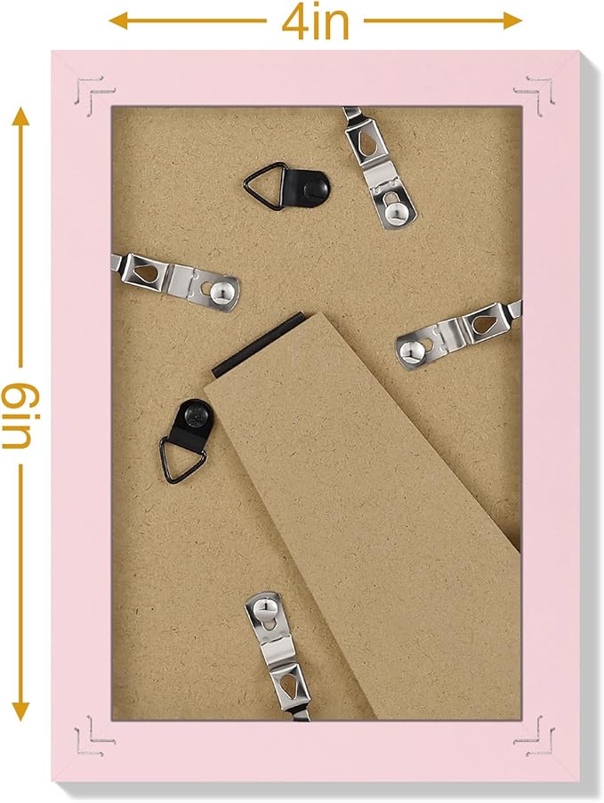 Vittanly 4x6 Picture Frames Set of 9, Display 3.5x5 Pictures with Mat or 4x6 without Mat, Photo Frames for Wall or Tabletop with Plexiglass, Engineered Wood, Pink