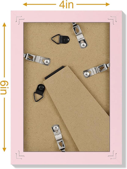 Vittanly 4x6 Picture Frames Set of 9, Display 3.5x5 Pictures with Mat or 4x6 without Mat, Photo Frames for Wall or Tabletop with Plexiglass, Engineered Wood, Pink