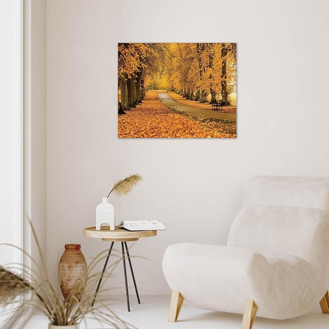LB Fall Forest Wall Art for Living Room Nature Autumn Orange Maple Leaf Tree Landscape Canvas Wall Decor for Bedroom Office Modern Aesthetic Bathroom Wall Art Framed Ready to Hang 8L x 10W