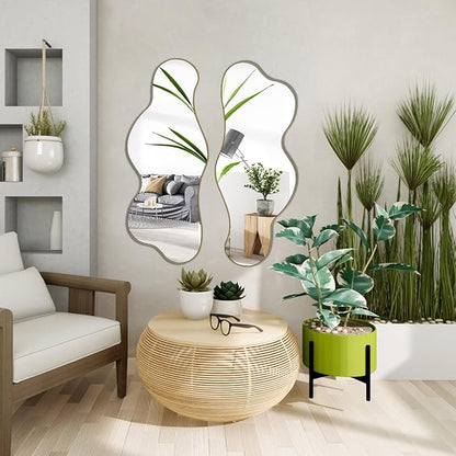 POZINO Irregular Wall Mirror, 39.3"x16" Asymmetrical Mirrors, Cloud Shaped Mirror, Gold Modern Abstract Frameless Mirrors for Bathroom Living Room Bedroom Entryway Hallway