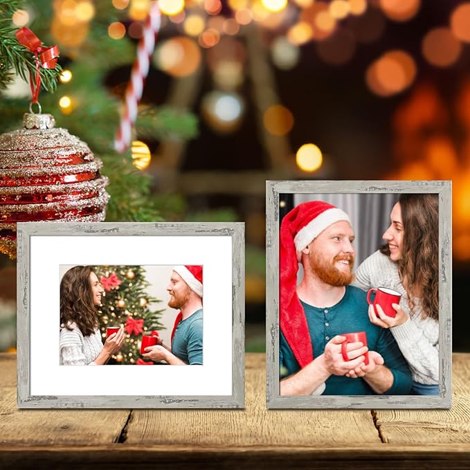 Picture Frames 11x14 Set of 6, Distressed Grey Photo Frame, Display Pictures 8x10 with Mat or 11x14 Without Mat, Washed Farmhouse Frame