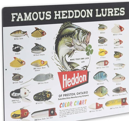 Heddon Famous Lures Color Chart Metal Sign - Vintage Heddon Wall Decor for Man Cave or Garage