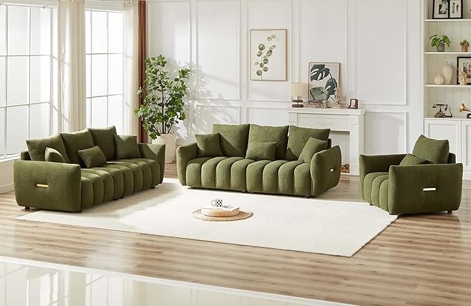 Antetek 78" Modern Sofa Couch, Comfy Deep Seat Teddy Cloud Sofa, Upholstered 3-Seater Boucle Couch, Oversized Loveseat for Living Room, Bedroom, Office, Apartment, Green
