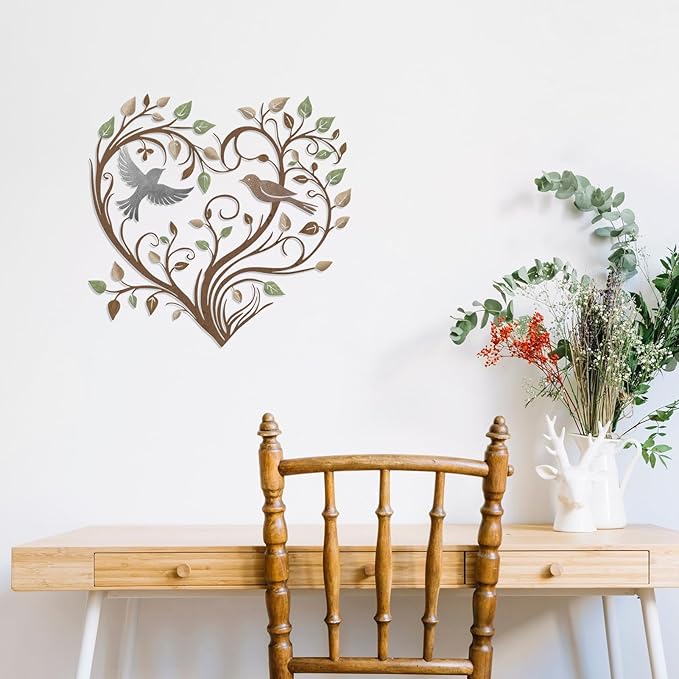 Hnatzu Heart Wall Decor Metal – Bird and Tree of Life in Heart Shape Colorful Wall Art – Metal Wall Decor for Living Room, Bedroom, Nursery