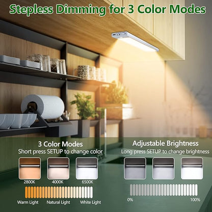 HIBOITEC Under Cabinet Lighting Motion Sensor Lights Indoor, 3 Color Temperatures Wireless Rechargeable Closet Light, Dimmable Under Counters Light for Kitchen, Wardrobe, Closets, Cupboard, 1Pack