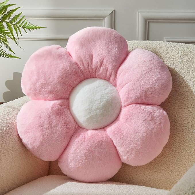 Pink Flower Pillow，19.6In Floor Pillow Cushion Flower Shaped Throw Pillow Cute Flower Seating Cushion Home Decorative Pillows for Sofa Couch Bed
