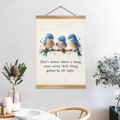ZTGDA Inspirational Wall Hanging Canvas Art Poster, Every Little Thing Is Gonna Be All Right,Cute Positive Watercolor Birds Wall Art for Home and Office Decor,Best Birthday, Graduation Gift
