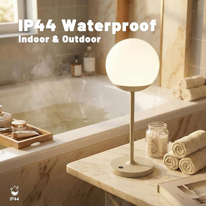 WEILAILUX Cordless Table Lamp with Globe Shade, Rechargeable Dimmable Bedside Light, Shower Lamp Waterproof, Touch Control, 8-72 Hours Runtime, 2700K Warm White for Indoor Outdoor (Gold, Tall)