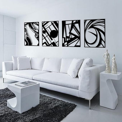 Pymin 4 Pack Modern Metal Abstract Wall Art, Minimalist Matte Black Single Line Art Décor, 3D Sculptures Textured Hanging Wall Home Decor and Shadow Effect Wall Decor for Living Room, 22.5"x15.7"