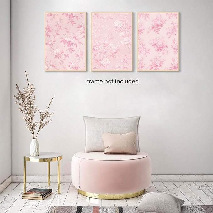 LYPHNX Pink Chinoiserie Flower Poster Wall Art light Pink Love Shack Fancy Canvas Decor Paintings Set of 3 Blush Pink Painting Pictures Home Decor for bedroom Living room Bathroom 12"x16" Unframed