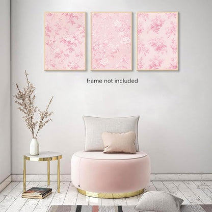 LYPHNX Pink Chinoiserie Flower Poster Wall Art light Pink Love Shack Fancy Canvas Decor Paintings Set of 3 Blush Pink Painting Pictures Home Decor for bedroom Living room Bathroom 12"x16" Unframed