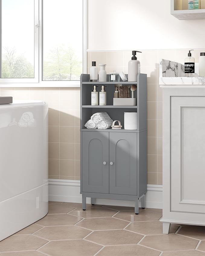 Hzuaneri Bathroom Storage Cabinet, Small Floor Cabinet with 2 Door and Shelves, Toilet Paper Cabinets, Bathroom Organizer with Adjustable Shelf, for Small Spaces Gray 7.1" D x 14.6" W x 32.7" H