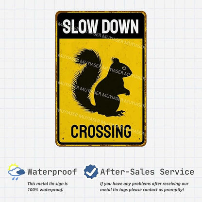 Metal Sign Squirrel Slow Down Crossing Sign Aluminum Metal Tin Signs Warning Sign For Fence Outdoor Yard Wall Decor 8x12 Inch