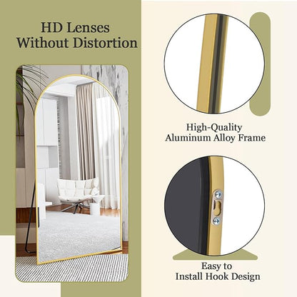 BEAUTYPEAK 71"x30" Arch Full Body Floor Mirror, Full Length Mirror Wall Mirrors Hanging or Leaning Arched-Top with Stand for Bedroom, Dressing Room, Gold