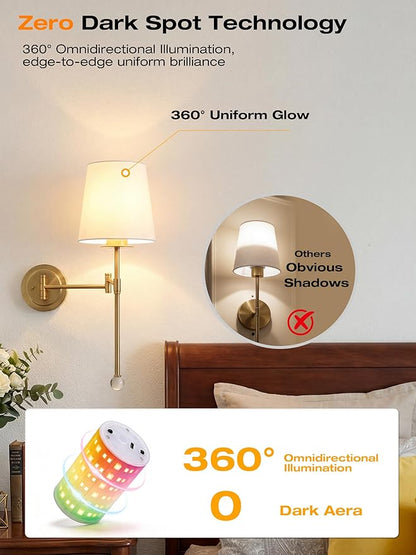 CLOUDY BAY 10000mAh Battery Operated Wall Sconces,Up to 100 Hours with Rechargeable RGB Dimmable Magnetic Bulb,Cordless Wall Lighting Fixtures with Remote for Bedroom,Soft Gold,2 Pack-18.6inch